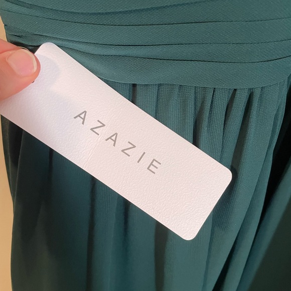 NWT Azazie Emerald Green Bridesmaids Maxi Dress Size A14 Halter Neckline Keyhole - Picture 9 of 15